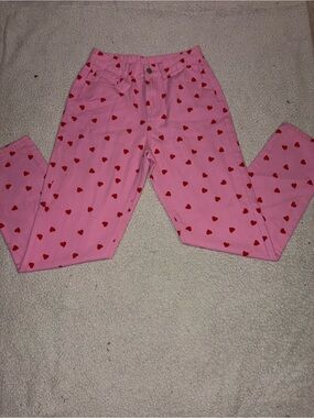 SHEIN Pink Jean Bottoms with Red Heart Print